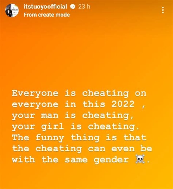 
‘Everyone is cheating on their partner in 2022,’ says BBNaija Tuoyo issues a warning 
